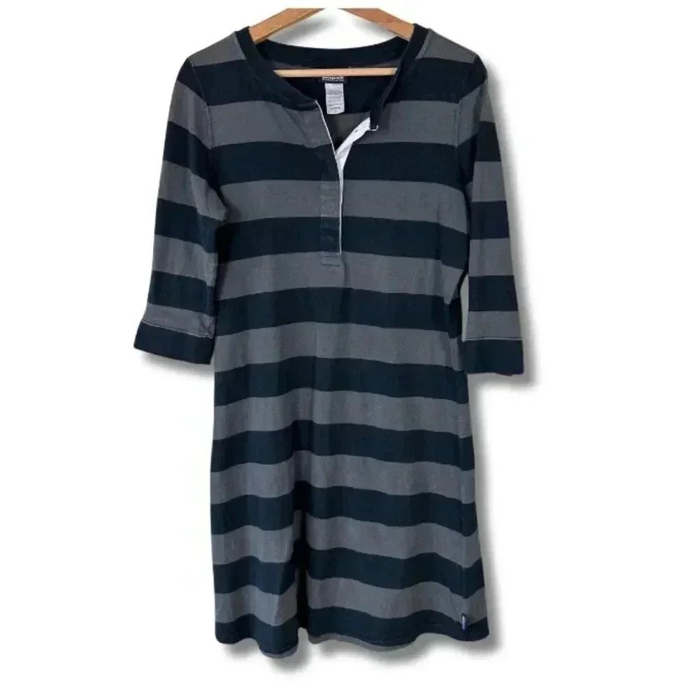 Patagonia Sender Stripe Dress Rugby Wednesday Addams Black Grey Women's Medium